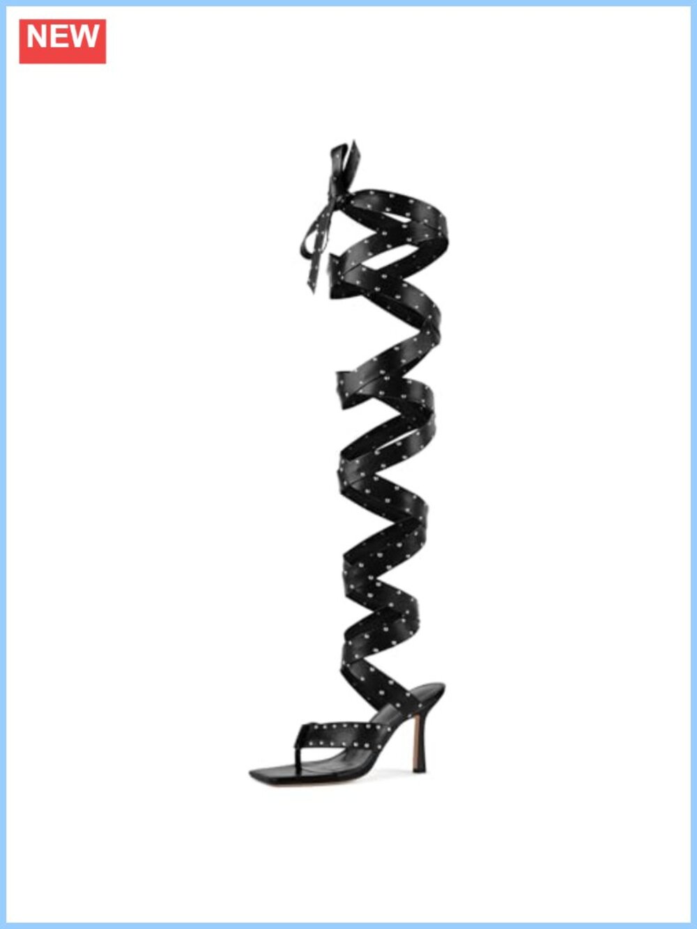 Women's Thigh High Gladiator Sandals Stiletto Heels Studded Lace Up Strappy
